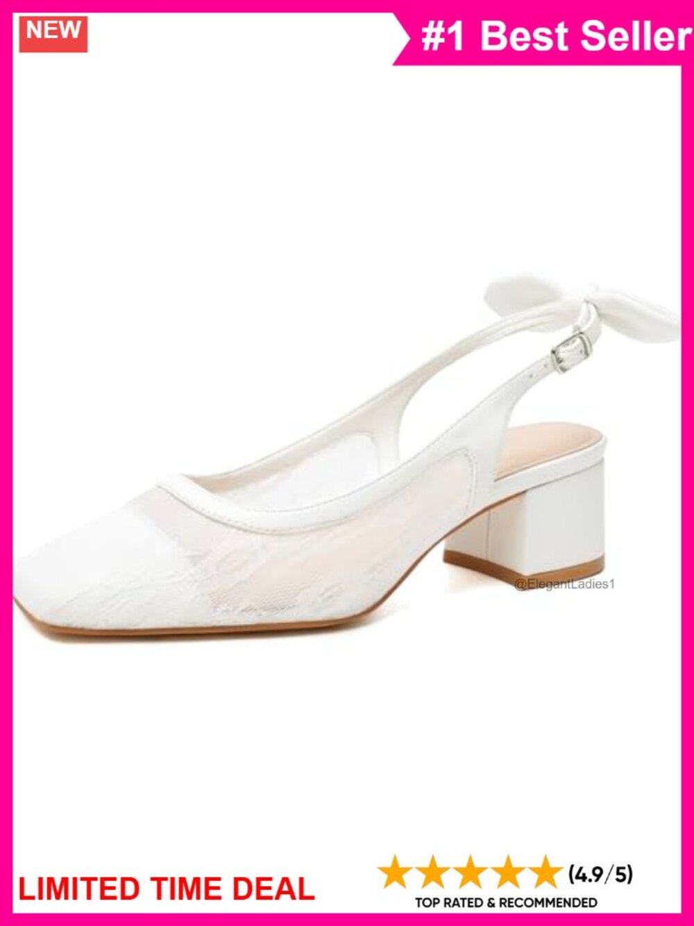 Womens Chunky Low Block Heel Square Toe Slingback Lace Dress Pumps